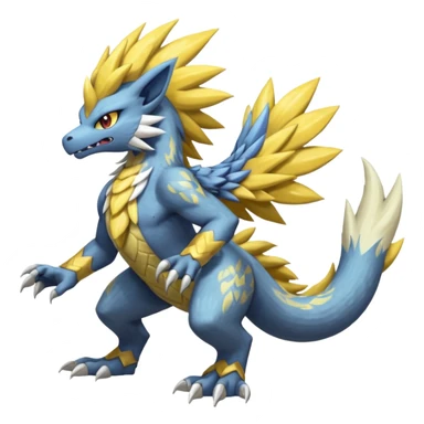 Scaly rough angry serene Asian painted scaly Manectric-Solgaleo-Electrike-Furfrou-Fakemon-fusion, full body sticker