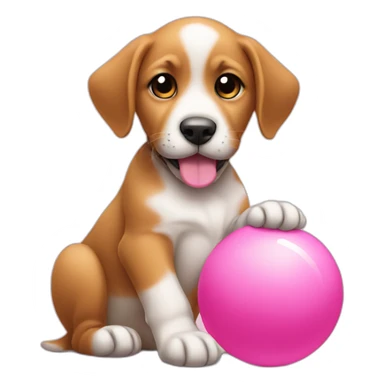 puppy with pink toy ball sit sticker