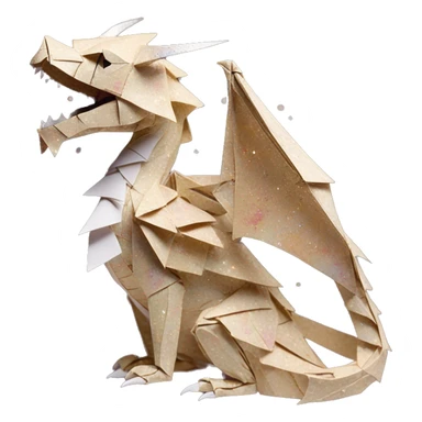 patterned Beige Origami dragon with made of newspapers, on fire, surrounded by fairy lights nebula galaxy stars swirls iridescent covered in dried flowers sticker