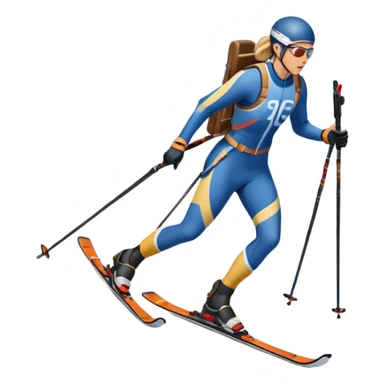 An icon featuring a biathlete gliding on skis through a snowy trail, carrying a rifle on their back. In the background, a target range and snow-covered trees set the scene. Transparent background highlights the unique mix of endurance, precision, and winter sport challenge. sticker