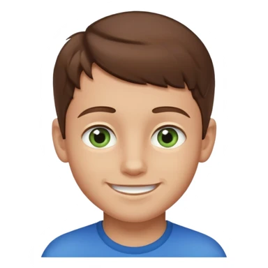 a young boy with brown hair, with a mix of blue and green eyes, a little bit of beard. smiling and light skin colour sticker
