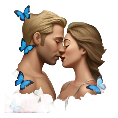 Hyper Realistic Couple kissing surrounded by roses and butterflies  sticker