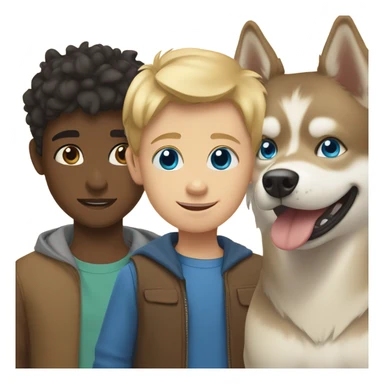 Brown boy, blond boy and a golden One Husky with blue eyes sticker