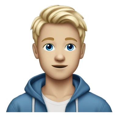 A white blonde 15 year old boy with blue eyes dressed in a jeans shirt and blue joggers sticker