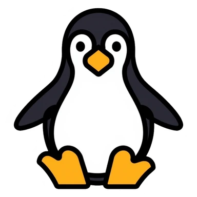 penguin icon constructed entirely from circles and triangles, geometric minimalist design sticker