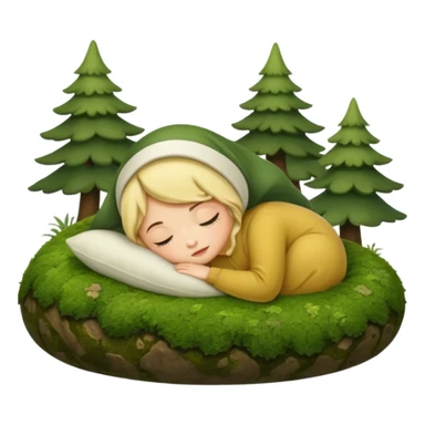 cozy forest character curled up on moss pillow with nightcap sticker