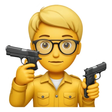 Quiero un emoji con lentes negros con una pistola automática en la mano sticker