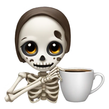 Girl skeleton drinking a hot coffee sticker