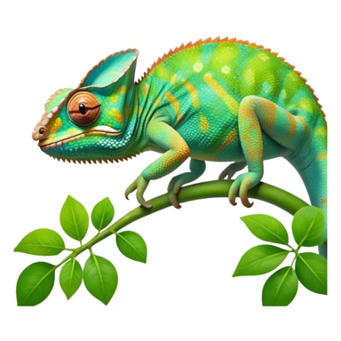 cinematic giant-smiling. chameleon-realistic emoji,-blending-with-vibrant-greenery.-detailed-scales-in-shifting-colors,-showing-the-chameleon’s-ability-to-camouflage.-soft-natural-light-highlights-its-texture.-light-background, zoomed into its face sticker