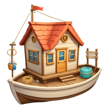 
cute fisherman house, small wooden seaside cabin, fishing nets, fishing boat sign, rope details, warm sunlight, coastal vibe, 3D cartoon, mobile game icon style, soft shadows, clean background, no text, no watermark
 sticker