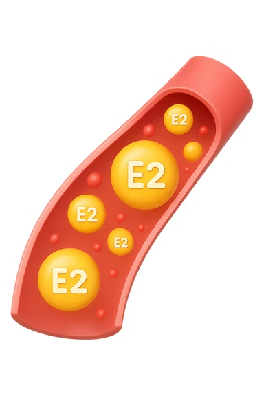 EMOJI STILE IPHONE 3D DI particelle di ormoni estrogeni che circolano in una vena umana sticker