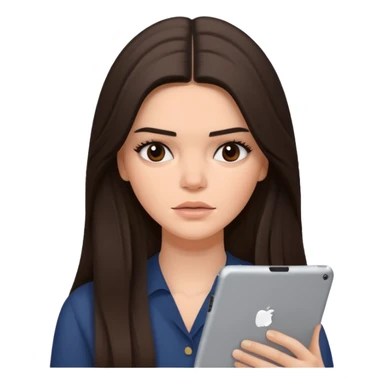 bored brunette  Kendall Jenner with long hair holding iPad emoji sticker