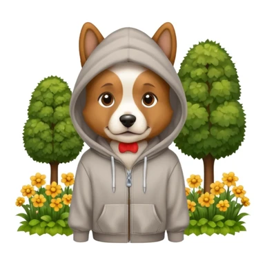 dog in a hoodie, garden background sticker