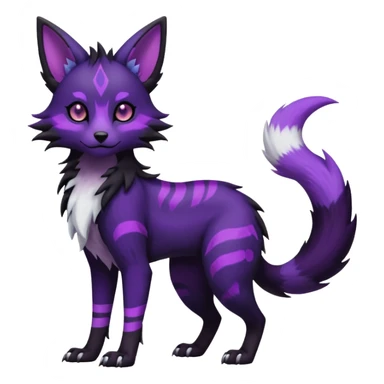 Kawaii hyper-realistic cool edgy dark black purplish blackish edgy fantasy ethereal feline-vernid-sergal-monster-furret-Lycanroc-umbreon-fursona animal creature full body with intricate markings  sticker