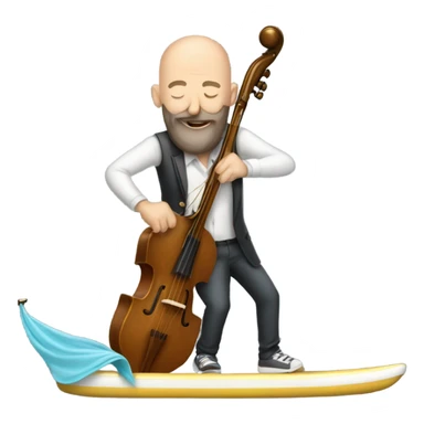 a bald man with a beard on a surfboard playing trombone  sticker
