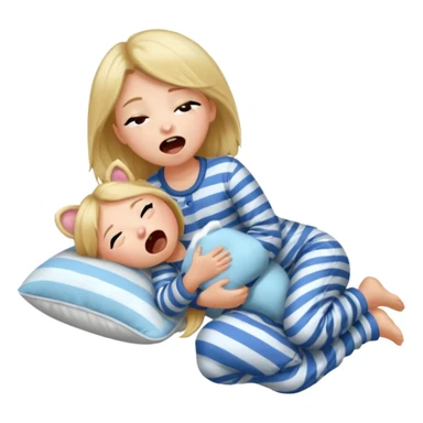 {
      "type": "human",
      "look": "girl in striped pyjamas, yawning, holding pillow",
      "description": "a sleepy girl in striped pyjamas yawning while holding a pillow"
    } sticker