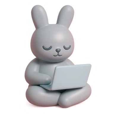gray bunny sitting cross-legged with laptop in vinyl figure style sticker