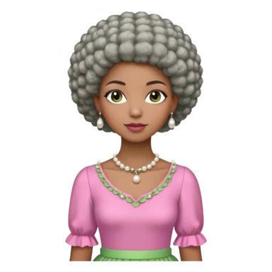 Brown woman with very short stylish gray Afro  wearing pink and green dress  and pearl blouse with sleeves sticker