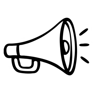 A hand-drawn megaphone or bullhorn icon with handle sticker