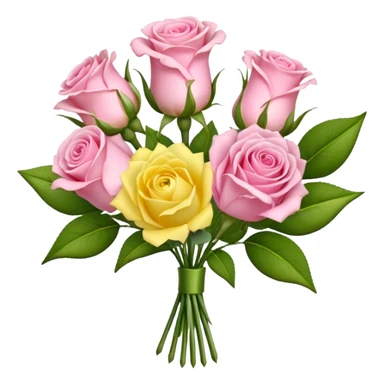 A mixed bouquet of four flowers, featuring pink roses and yellow lisianthus. sticker