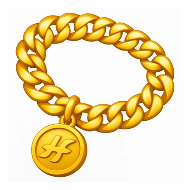 Create a gold chain emoji exactly like the reference image in iOS emoji style. Match the same shape, color, and texture, making it shiny and smooth with a medallion. sticker