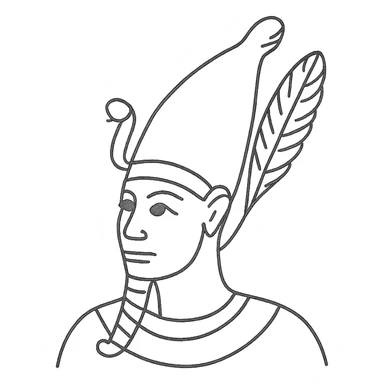 Osiris head with uraeus and feather details, hand drawn black outlined icon sticker