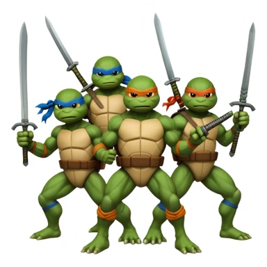 Give me a picture of 4 teenage mutant ninja turtles. Make them hold a fighting pose. sticker