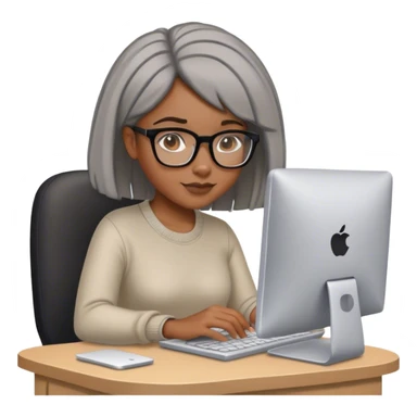 Light skinned Black girl with glasses natural gray haircut working on computer sticker
