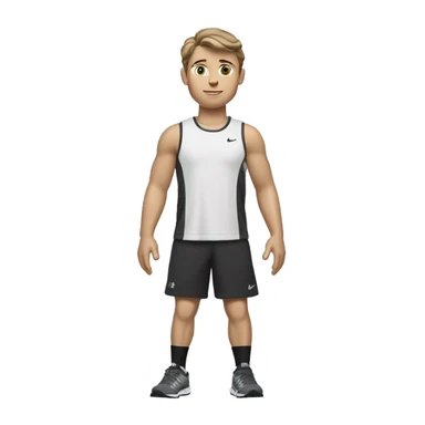 A very little tanned white boy with brown hair, short and a little wavy, with New Balance 1906R Grey, white Nike socks, a black Nike running jogging and a black Under Armour t-shirt. sticker