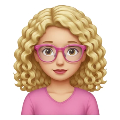 blond girl long curly hair pink top with glasses sticker