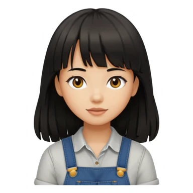 Make it a girl wil long hair like this and look like this  she has brown ish black hair and if has bangs with black overalls and a white shirt she’s not asian sticker