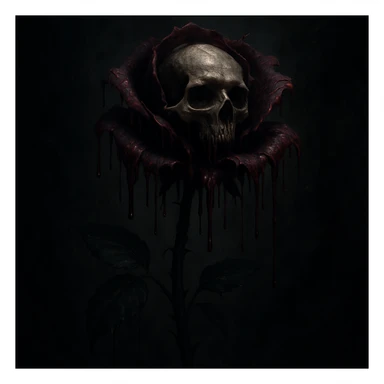 A visually striking gothic rose with a skull as its head, petals weeping or dripping with tears or melting effect, dark and dramatic atmosphere sticker