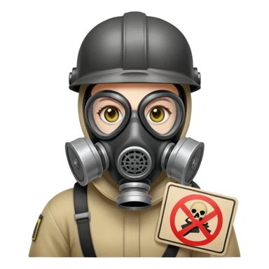 Person with gas mask and a sign protesting sticker