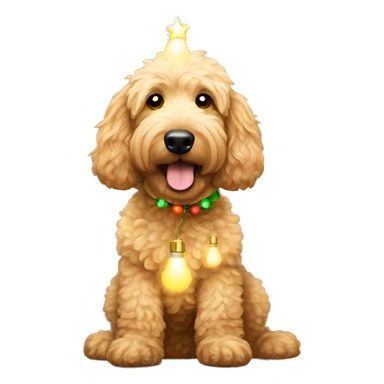 Golden doodle wearing Christmas light bulbs  sticker