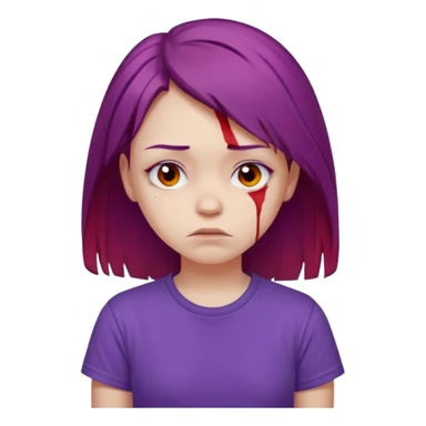 Young girl with red, damaged, and unattractive hair, wearing a purple T-shirt, with a sad face. sticker