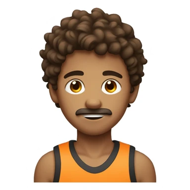cute boy holding basketball, messy brown hair, small moustache sticker