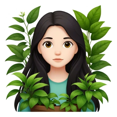 girl dark long hair with plants sticker