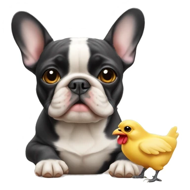 french bulldog with a little chicken sticker
