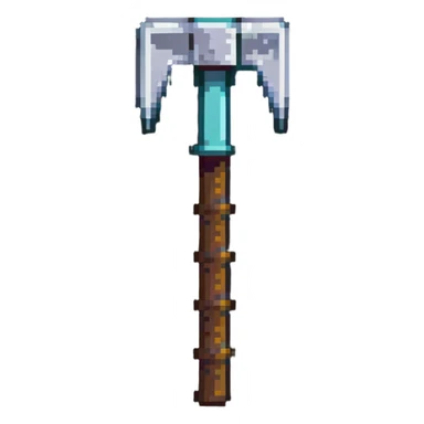 blocky pixelated Minecraft pickaxe emoji, less realistic sticker