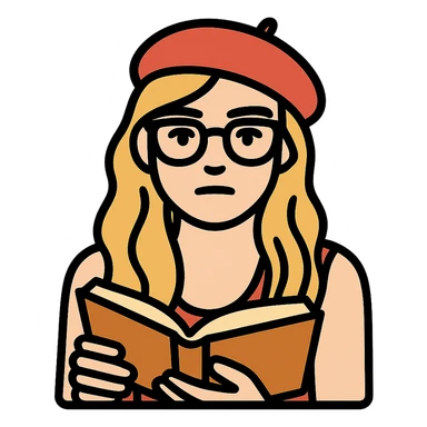 Add glasses and a beret to the heroine, maintaining a thoughtful look with a book. sticker