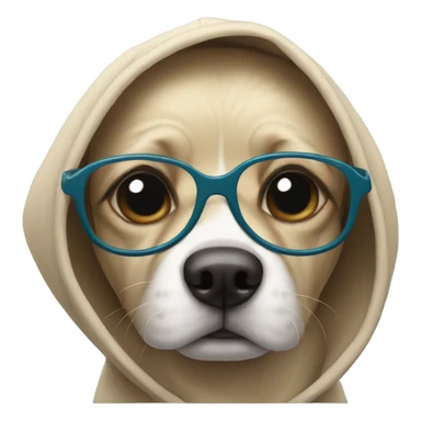 Dog wearing hoodie with glasses sticker