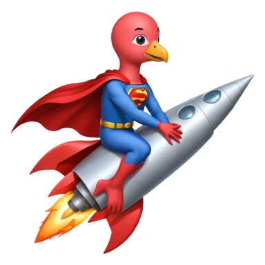 Flamingo with Supermancape sitting on a rocket sticker