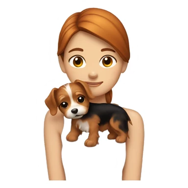 Brunette girl hugs ginger yorkie dog sticker