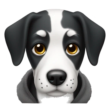 Black and white dog with coat sticker