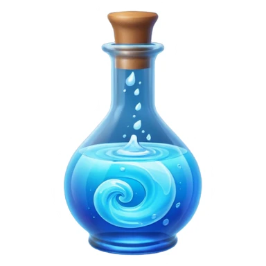 a neon blue potion tiled to the left with a round glass bottle no handle sticker