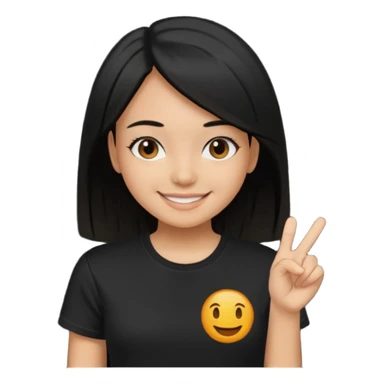 a pretty bratz girl with straight black hair,  wearing a black tshirt sticker