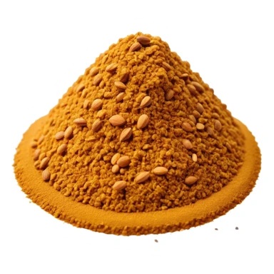 mound of cumin powder, fine and soft texture, warm golden-brown, a few scattered grains, dry and fresh, no clumps, no tools or faces, minimal 3D, optimized for emoji size sticker