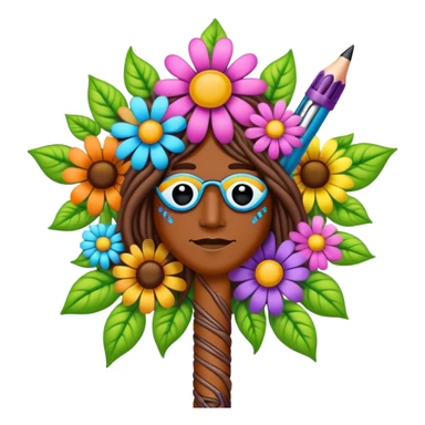 3D, psychedelic colored hippie style pen with flowers. Pen only  sticker