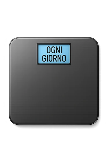 BILANCIA PESAPERSONE CON LA SCRITTA "OGNI GIORNO" SUL DISPLAY, iperrealistico 4k sticker