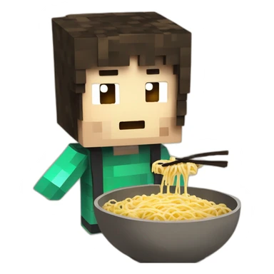 Personnage Minecraft qui mange des ramen sticker